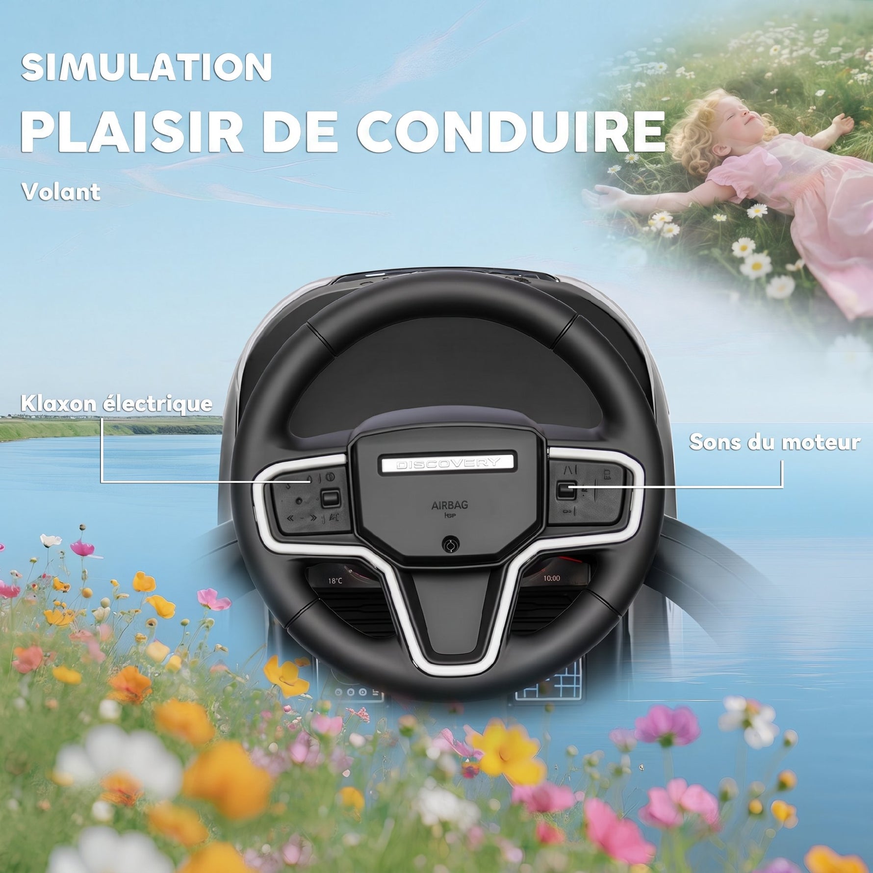 Porteur enfants Land Rover Discovery sous licence, porteur voiture à pousser avec poignée amovible, 84x40x94,5cm, noir