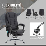 Fauteuil de bureau direction massant chauffant hauteur réglable dossier inclinable toile de lin noir