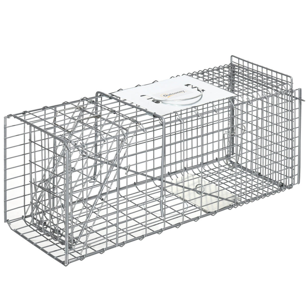Trappola a gabbia pieghevole per piccoli animali tipo ratti e topi - 2 porte, maniglia, 66 x 24 x 30,5 cm, acciaio grigio