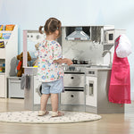 Cuisine enfant en bois avec 17 accessoires légumes en plastique boutons et lumières toque 3-6 ans gris blanc