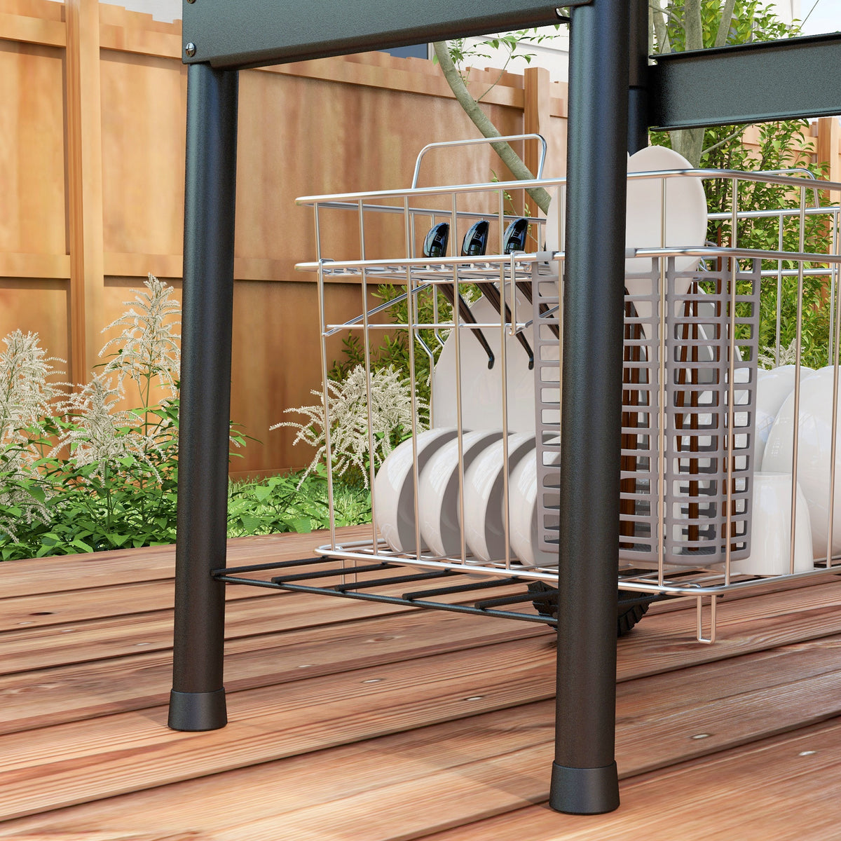 Houtskoolbarbecue trolley, met zijplanken, wielen, deksel, thermometer, schoorsteen, van zwart metaal