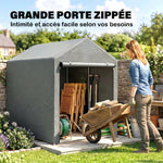 Capanno da giardino impermeabile con 2 scomparti, porta avvolgibile con cerniera, 120x179x165 cm, grigio chiaro