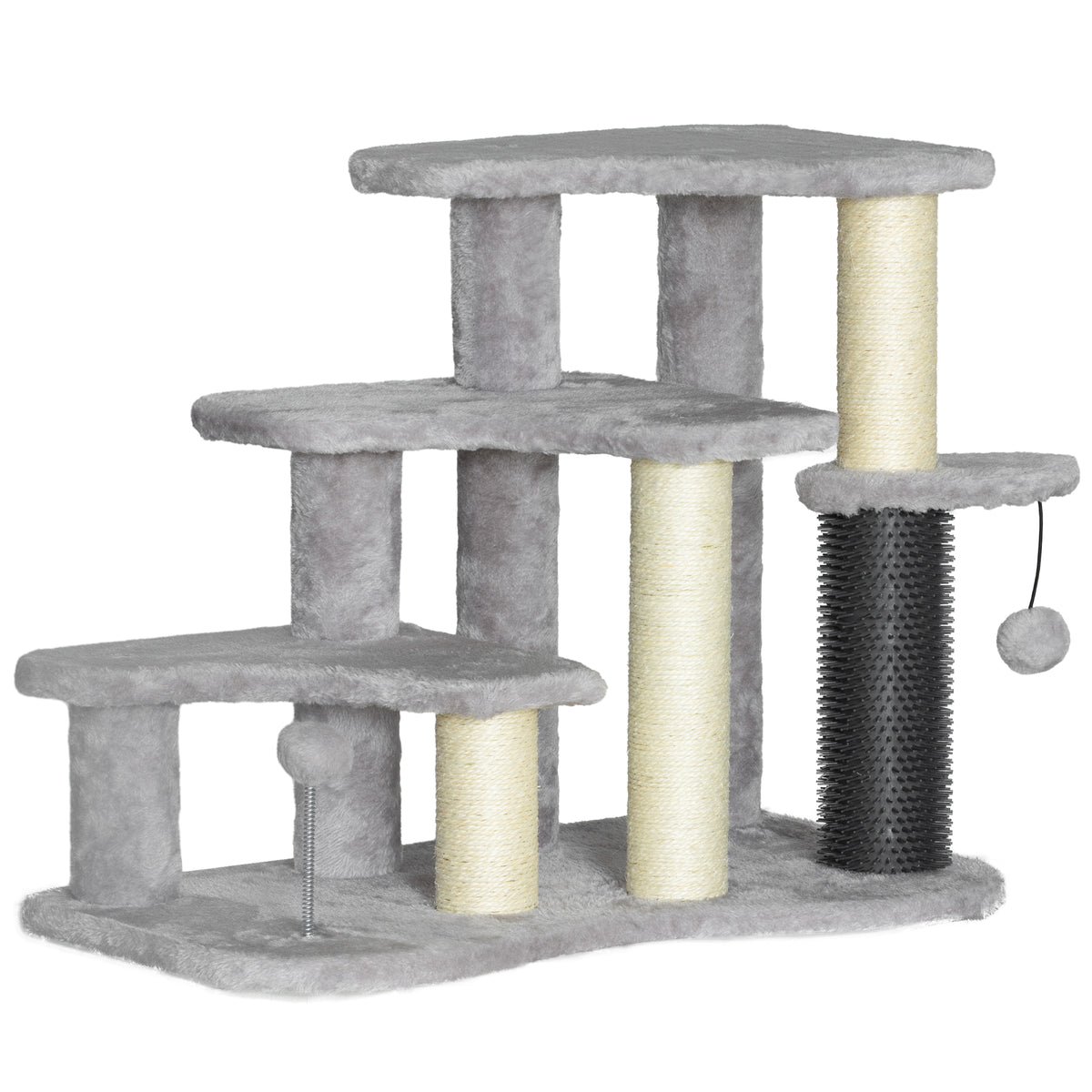 Arbre à chat tour à griffer hauteur de 50 cm avec plates-formes en peluche balles pour chat de moins de 5 kg gris clair