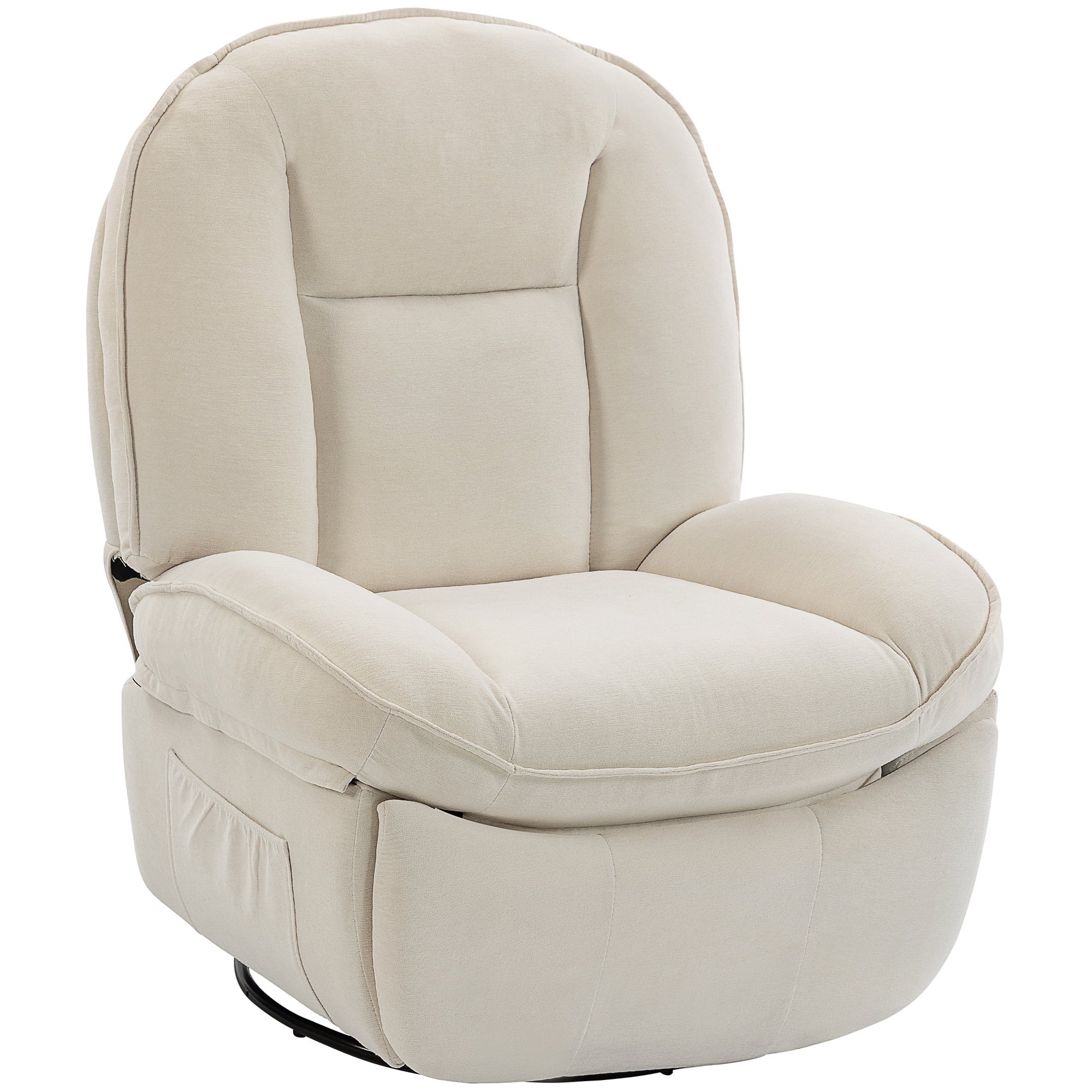 Fauteuil inclinable en chenille, fauteuil de relaxation pivotant à 360°, assise large, poches latérales, crème