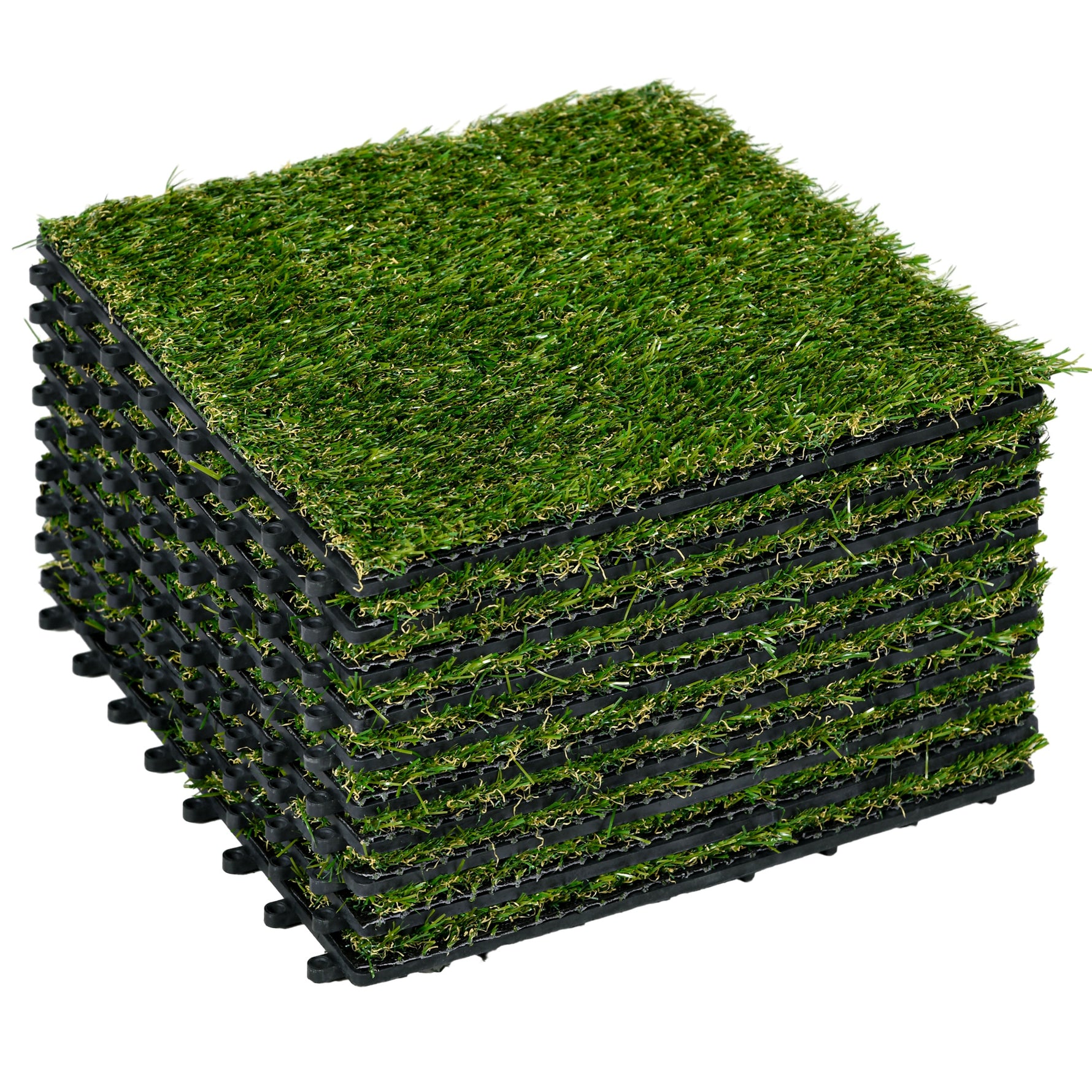 Gazon synthétique Artificiel Set de 10 Dalles Carreaux 30 x 30 cm épaisseur Confort 3 cm à emboîter Vert