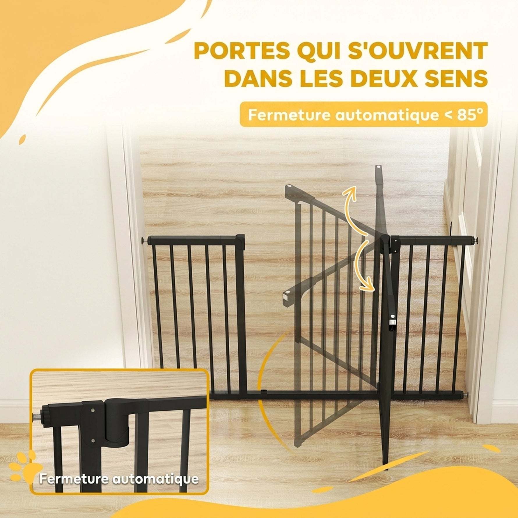 Barrière de sécurité pour chiens et bébés 76 à 130 cm avec extension fixation par pression sans perçage blanc