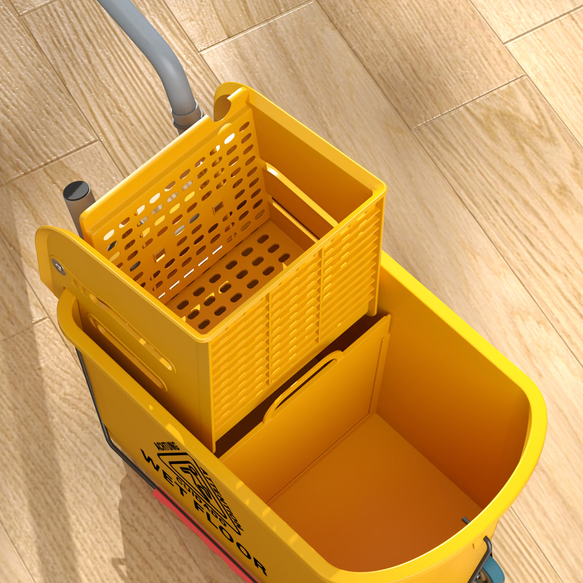 Chariot de ménage chariot de lavage essoreuse latérale seau 20 L, poignée et serpillère, 45 x 26,5 x 70 cm, jaune