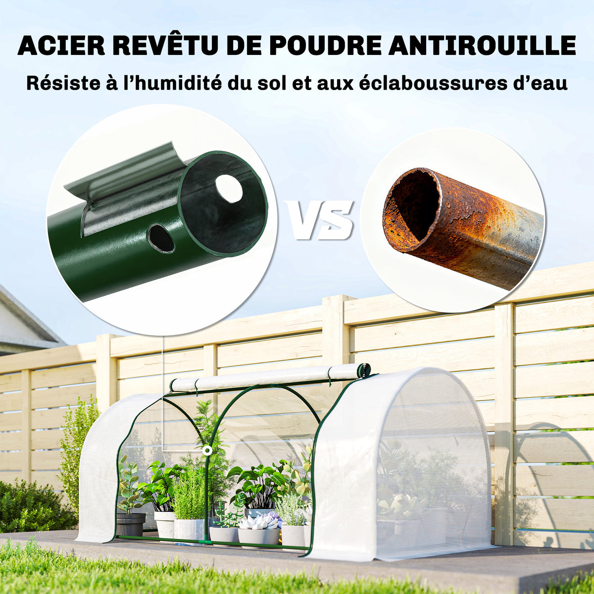 Serre de jardin mini serre serre à tomates 2 x 1 x 0,8 m porte zippée bâche PE acier blanc