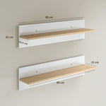 Lot de 2 étagères murales de 80 cm, étagères flottantes pour salon, entrée, chambre et cuisine, blanc et bois naturel