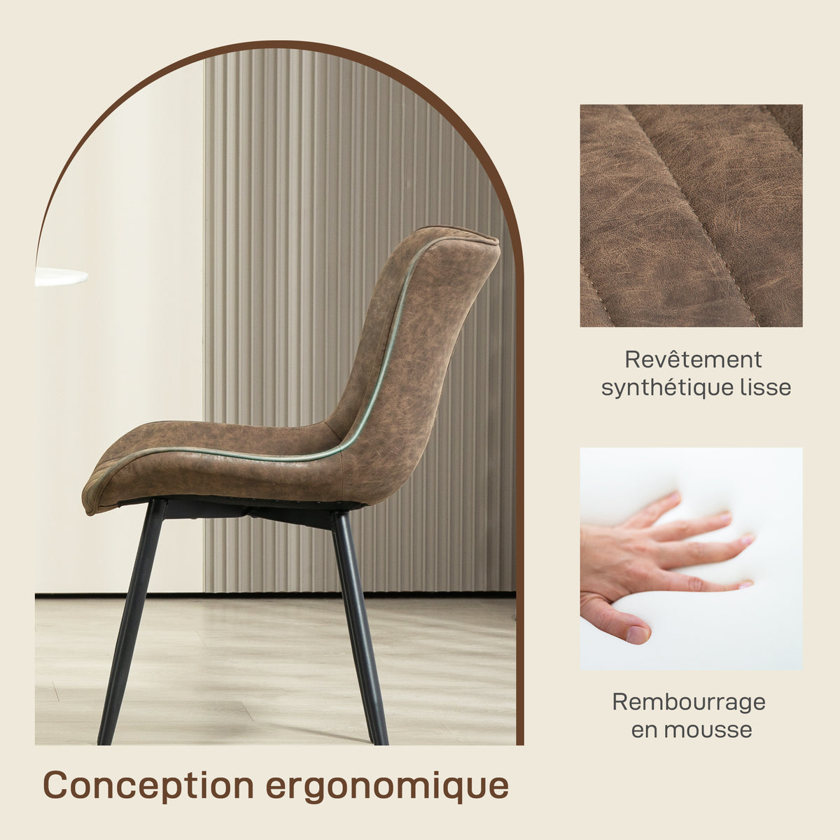 Lot de 2 chaises de salle à manger design moderne et capitonné pour salon, salle à manger, chambre à coucher, marron