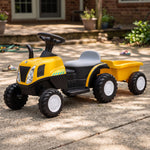 Trattore Elettrico per Bambini 6V con Rimorchio Rimovibile, Auto Elettrica per Bambini, Batteria al Litio, 1-3 anni, Giallo