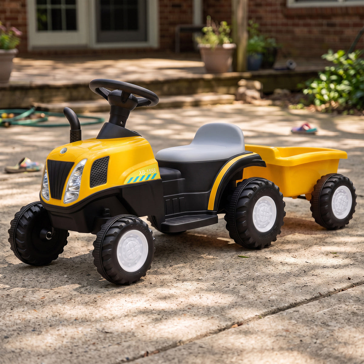 Trattore Elettrico per Bambini 6V con Rimorchio Rimovibile, Auto Elettrica per Bambini, Batteria al Litio, 1-3 anni, Giallo