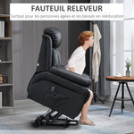 Sillón de relax eléctrico, sillón elevador reclinable con reposapiés ajustable, revestimiento sintético negro