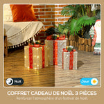 Boîtes cadeaux Noël lumineuse décorations de Noël avec nœud 58 lumières lot de 3 boîtes à cadeaux à LED or