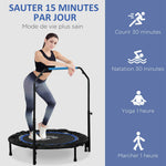 Trampoline de fitness gymnastique avec poignée réglable, pliable, 6 pieds, 28 ressorts Ø 102 cm, noir bleu