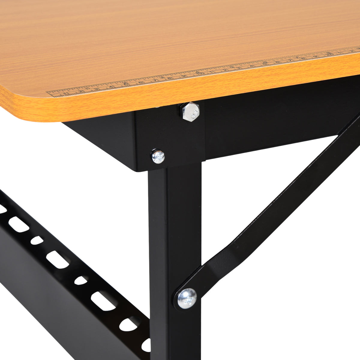 Opvouwbare werkbank, inklapbare werktafel met liniaal en gradenboog, MDF-werktafel 100 x 60 x 75,5 cm, geel/zwart