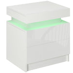 Table de chevet table de nuit lumière LED RVB panneau haute brillance avec 2 tiroirs pour salon chambre à coucher blanc