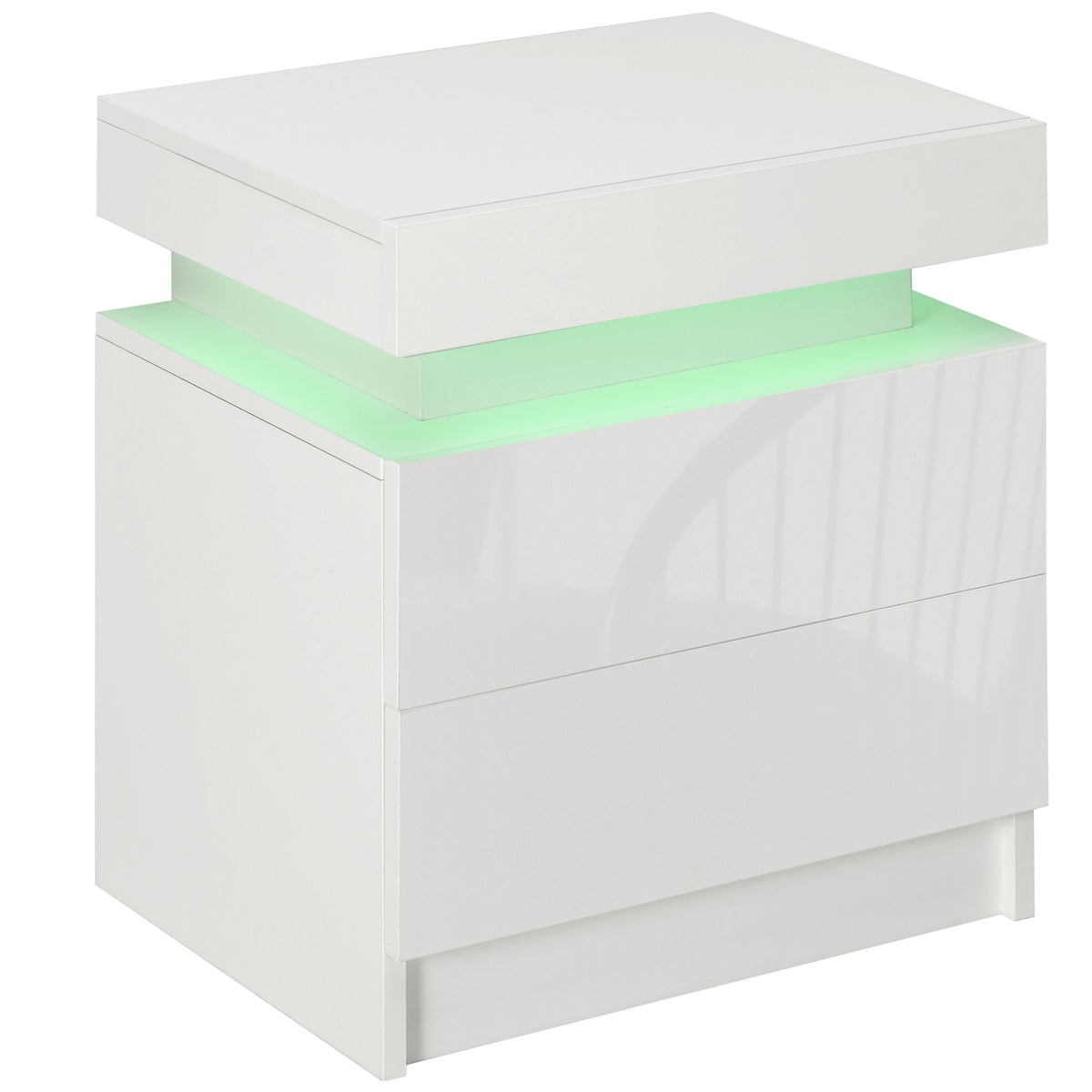 Table de chevet table de nuit lumière LED RVB panneau haute brillance avec 2 tiroirs pour salon chambre à coucher blanc