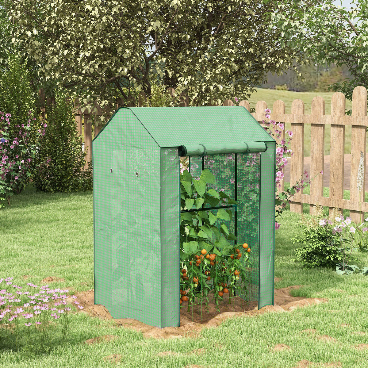 Serre de jardin avec 2 espaces et 2 portes enroulables - 0,8 m² Serre à tomates dim. 1L x 0,8l x 1,5H m, Acier et PE