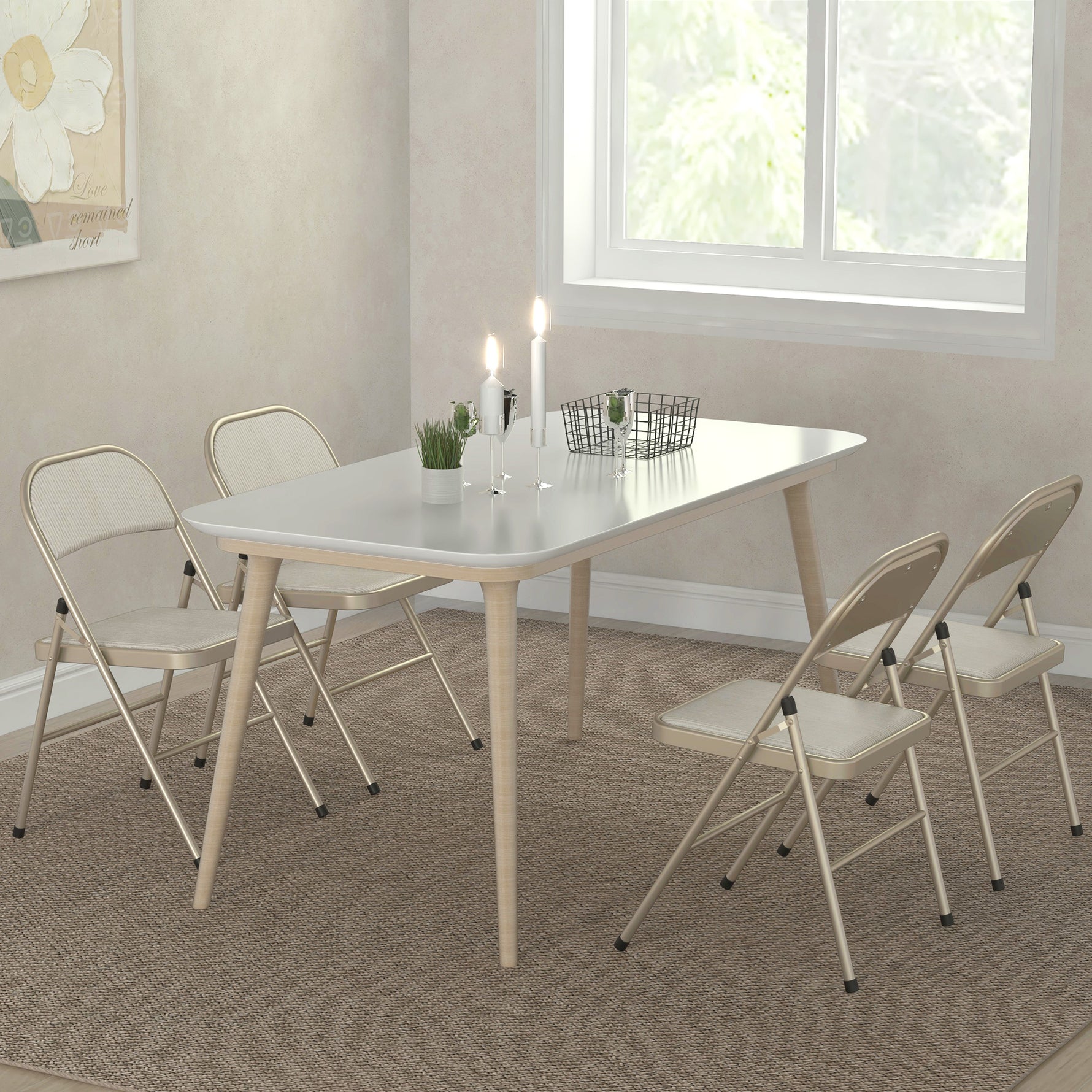 Lot de 4 chaises pliantes chaises de salle à manger portables cadre en acier dim. 45l x 46P x 78H cm beige