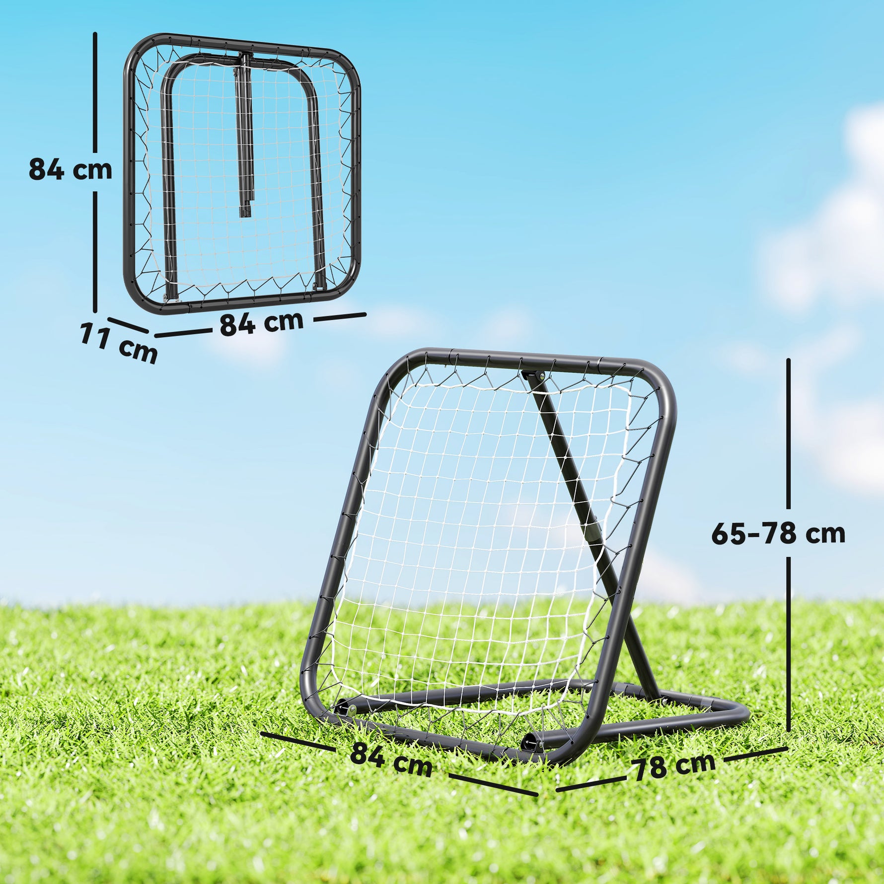 Filet de rebond de football rebondisseur de football ajustable pliable portable 4 piquets de fixations au sol filet de PE noir blanc 78 x 84 x 78 cm