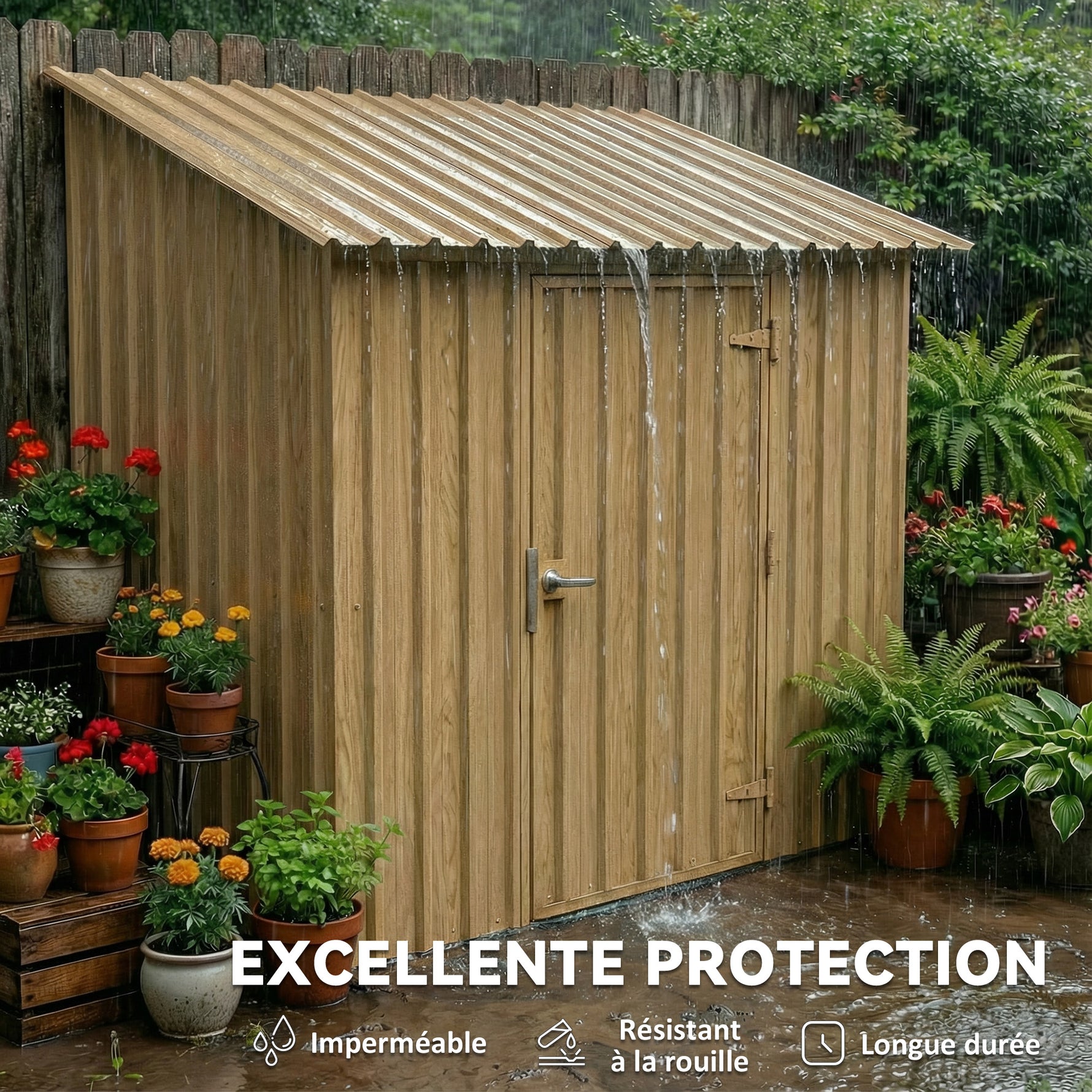 Lot de 12 Panneaux en Acier Galvanisé Résistant aux Intempéries, Bois Naturel, Dim. d'un Panneau 129L x 45l cm