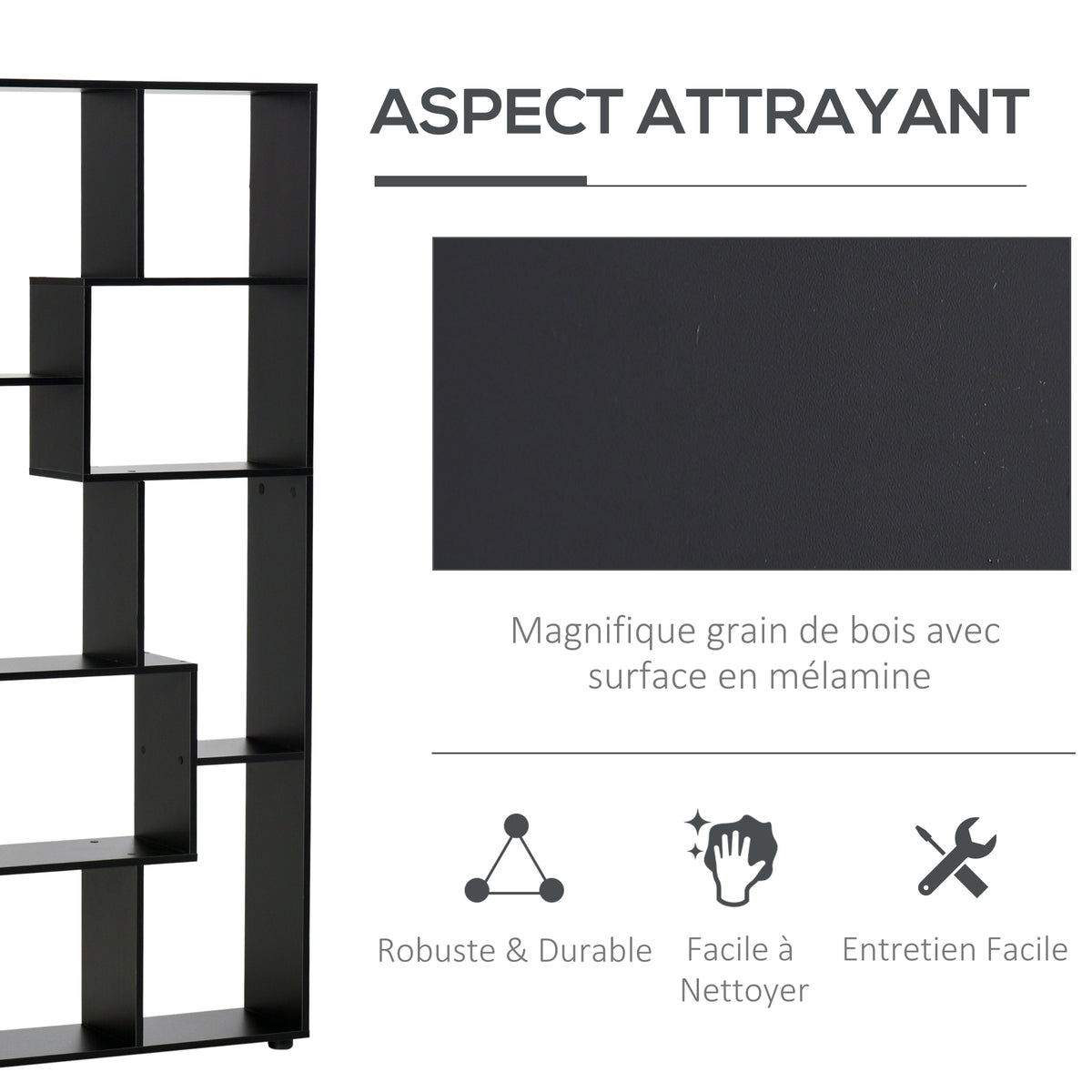 Bibliothèque étagère Zig zag Design Contemporain 70L x 24l x 178H cm Panneaux Particules noir