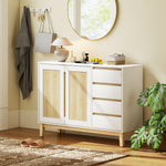 Buffet, meuble de rangement avec 2 portes et 4 tiroirs, étagère réglable, 120 x 40 x 86 cm, blanc et chêne