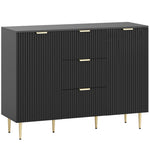 Buffet meuble cuisine rangement avec 3 tiroirs, étagères réglables, placards à portes cannelées, 120 x 40 x 90 cm, noir