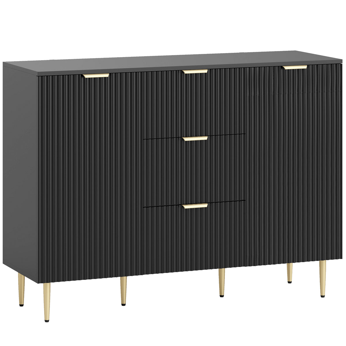 Buffet meuble cuisine rangement avec 3 tiroirs, étagères réglables, placards à portes cannelées, 120 x 40 x 90 cm, noir