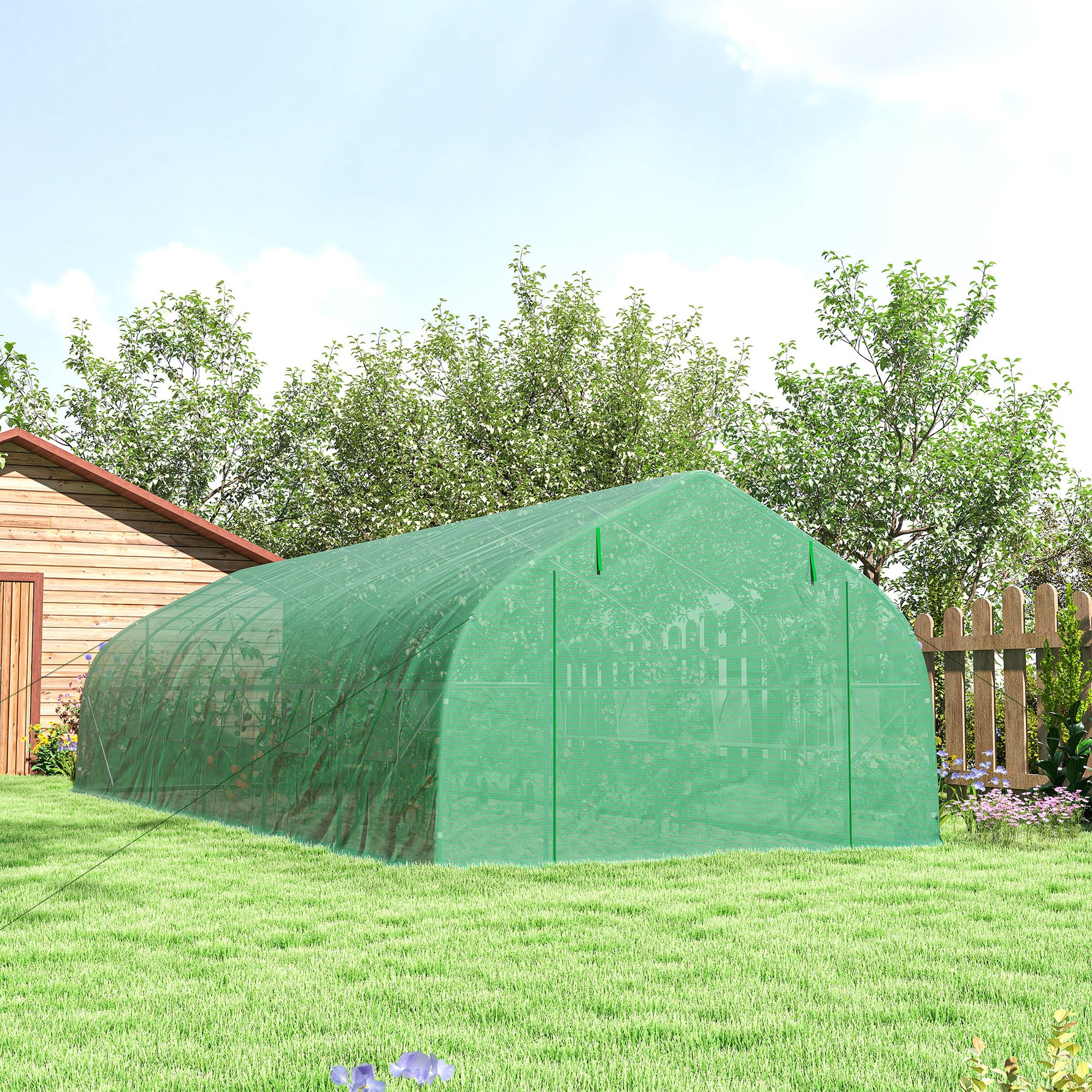Serre de jardin tunnel grande taille avec bâche PE cadre en acier porte enroulable et 12 fenêtres 8 x 3 x 2 m vert
