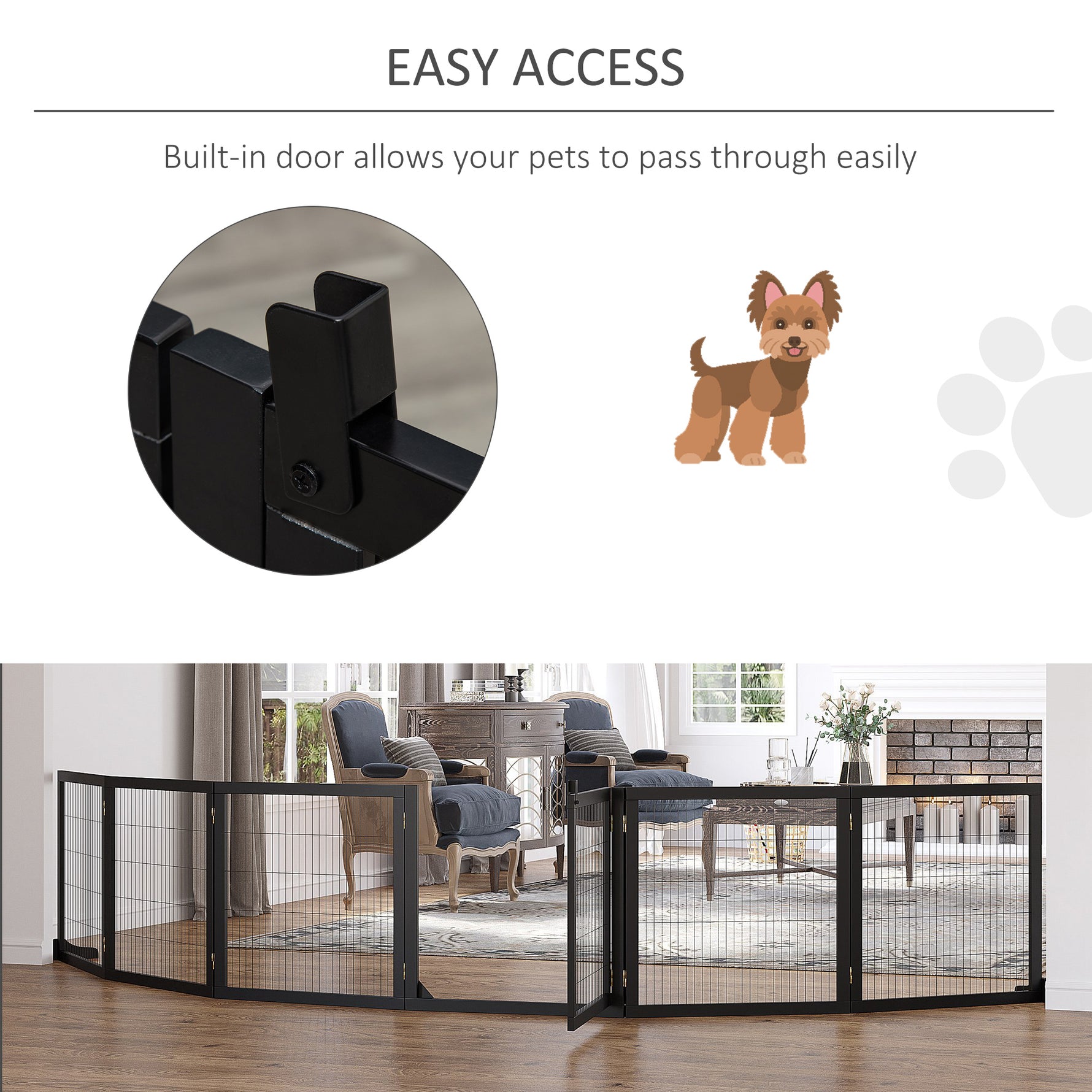 Barrière de sécurité pour chien barrière pliable à 6 panneaux avec pieds amovibles 432 x 36 x 70 cm noir