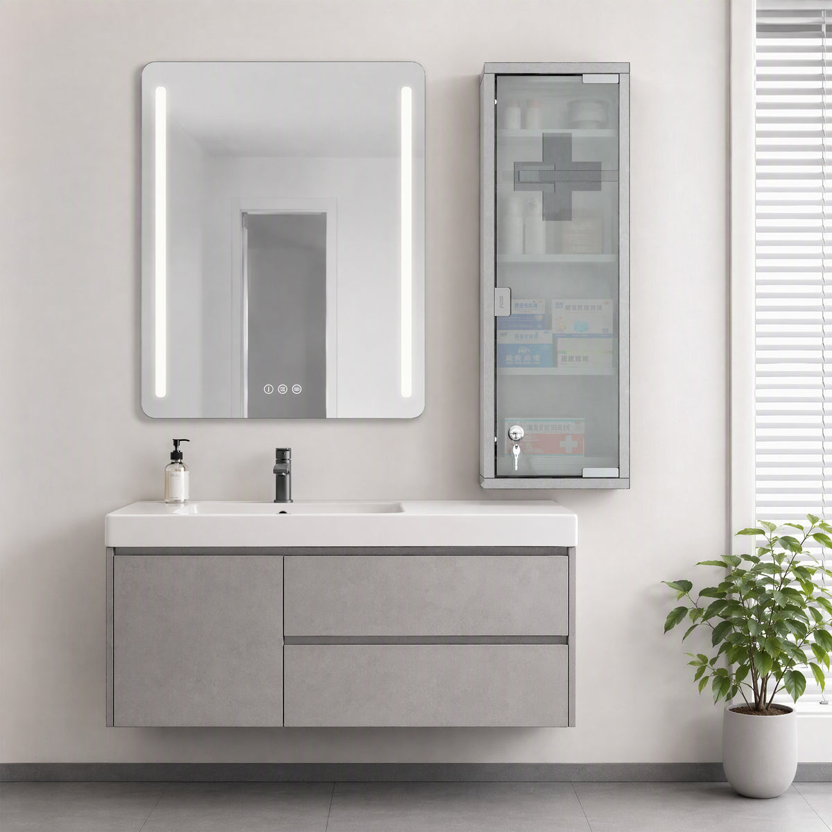 Armoire à Pharmacie 2 étagères 3 Niveaux 20L x 12l x 58H cm Porte Verre trempé Symbole Croix Acier INOX.
