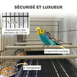Cage à Oiseaux Volière Intérieur Acier avec Séparateur, 4 Perchoirs, Plateau Coulissant, 4 Mangeoires, 76x46x116cm, Noir