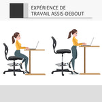 Chaise de bureau assise haute en maille hauteur réglable 50-70 cm avec repose-pied pivotant 360° noir