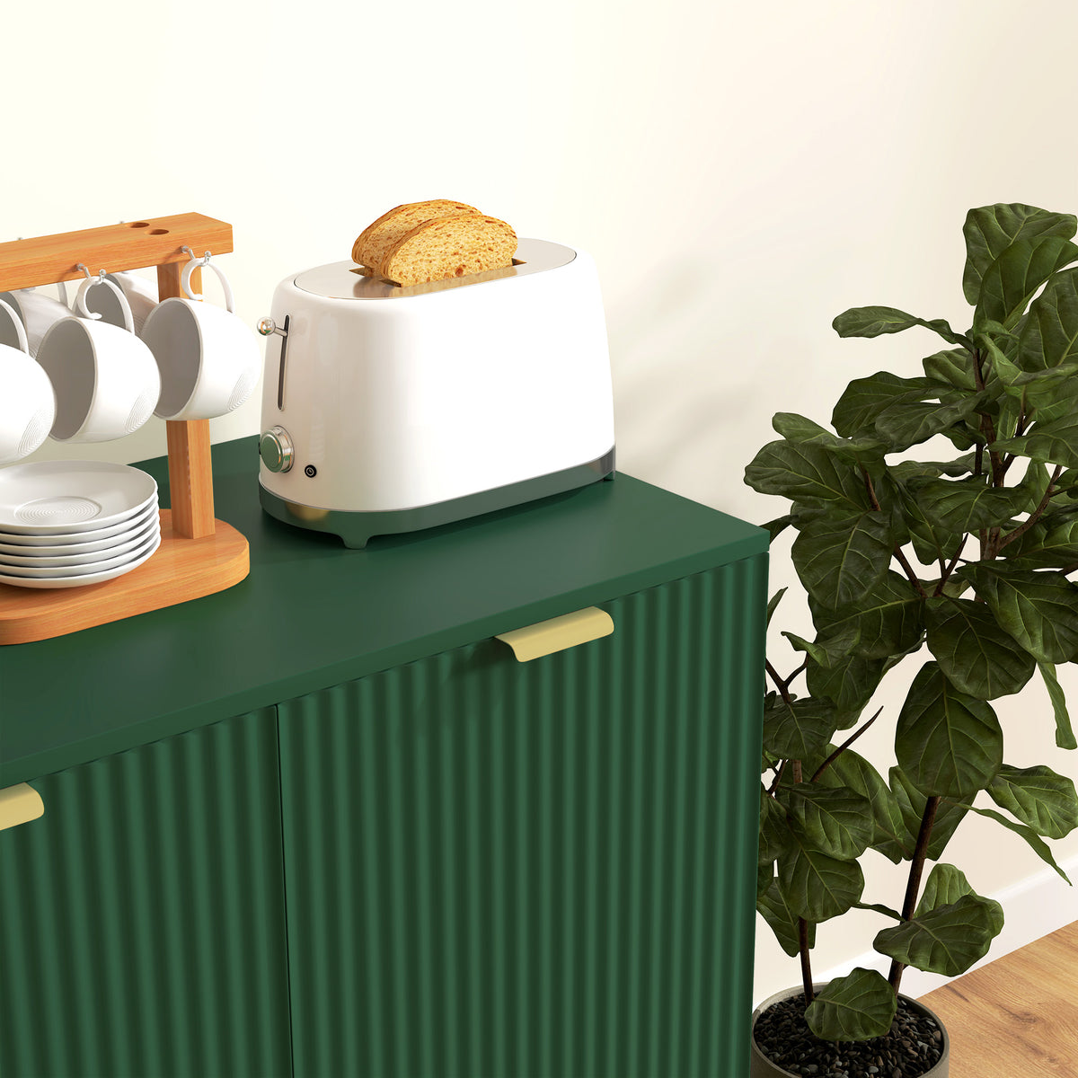 Buffet cuisine meuble de rangement avec 2 portes étagère réglable pieds métalliques surélevés 80 x 40 x 80 cm vert olive