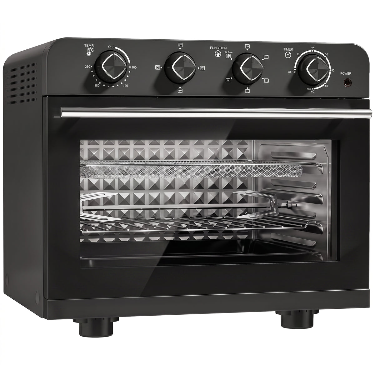 Friteuse à Air Chaud 36L, Four à Air Chaud 1800 W avec Rôtissoire, Plaque de Cuisson, Panier de Friture et Grille, Noir