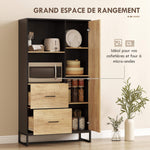 Armoire de cuisine meuble de rangement, 2 tiroirs 1 placard 2 niches et étagères réglables, 88x35x160cm, noir et naturel