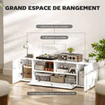 Meuble TV, banc TV, meuble de télévision, jusqu'à 60 pouces, avec lumières LED, 2 étagères et placards, panneau de porte brillant, 137 x 35 x 42 cm, blanc