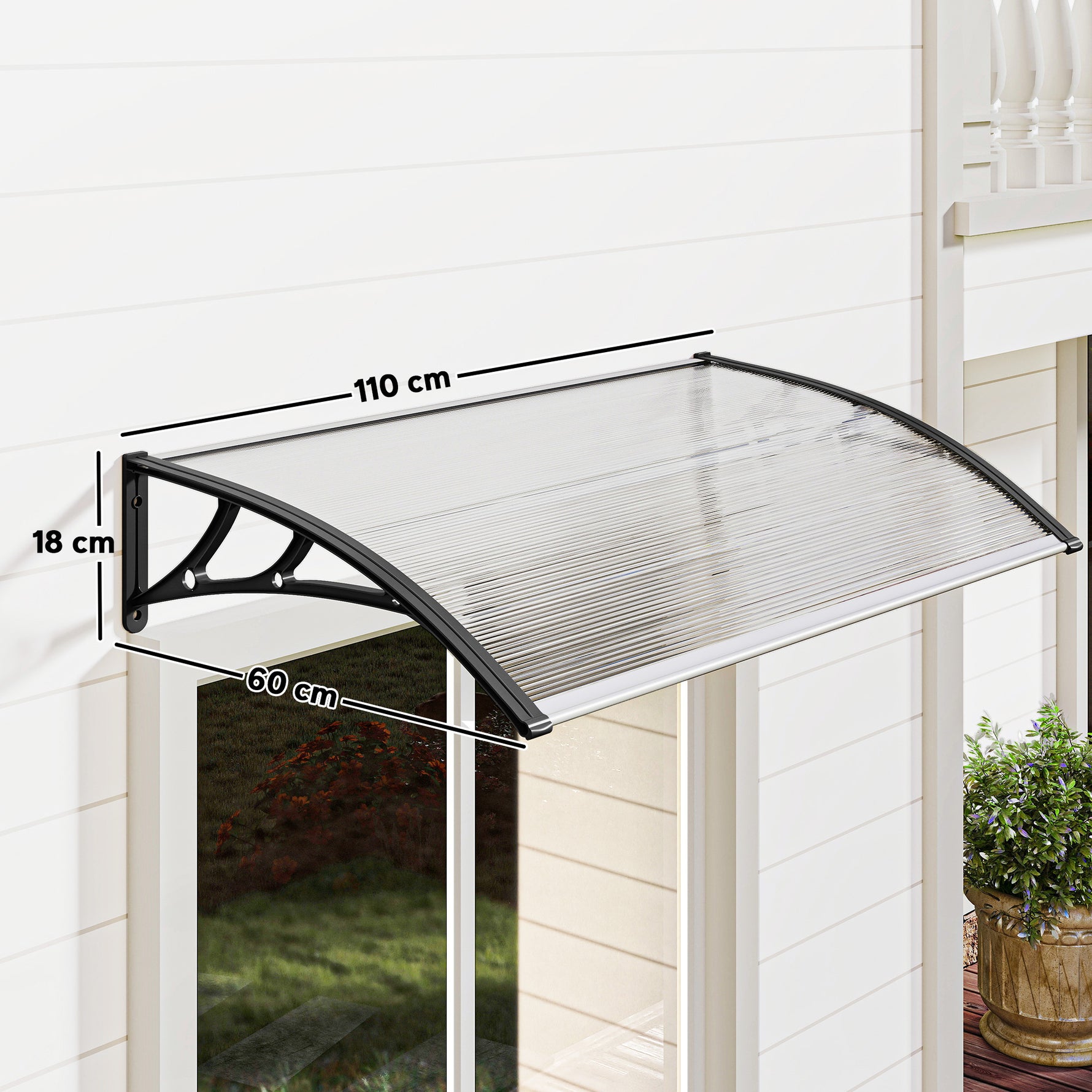 Auvent de Porte d'Entrée, Toit Marquise de Porte Extérieur en Polycarbonate et Profil Aluminium, 110x60cm, Transparent