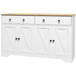 Buffet meuble de rangement armoire de cuisine style rural 2 tiroirs et 2 placards étagères à hauteurs réglables blanc