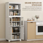 Armoire de cuisine buffet cuisine vaisselier meuble de rangement avec 2 niches, 2 placards avec 4 portes dont 2 portes vitrées, étagère réglable - dim. 60I x 30P x 162H cm blanc