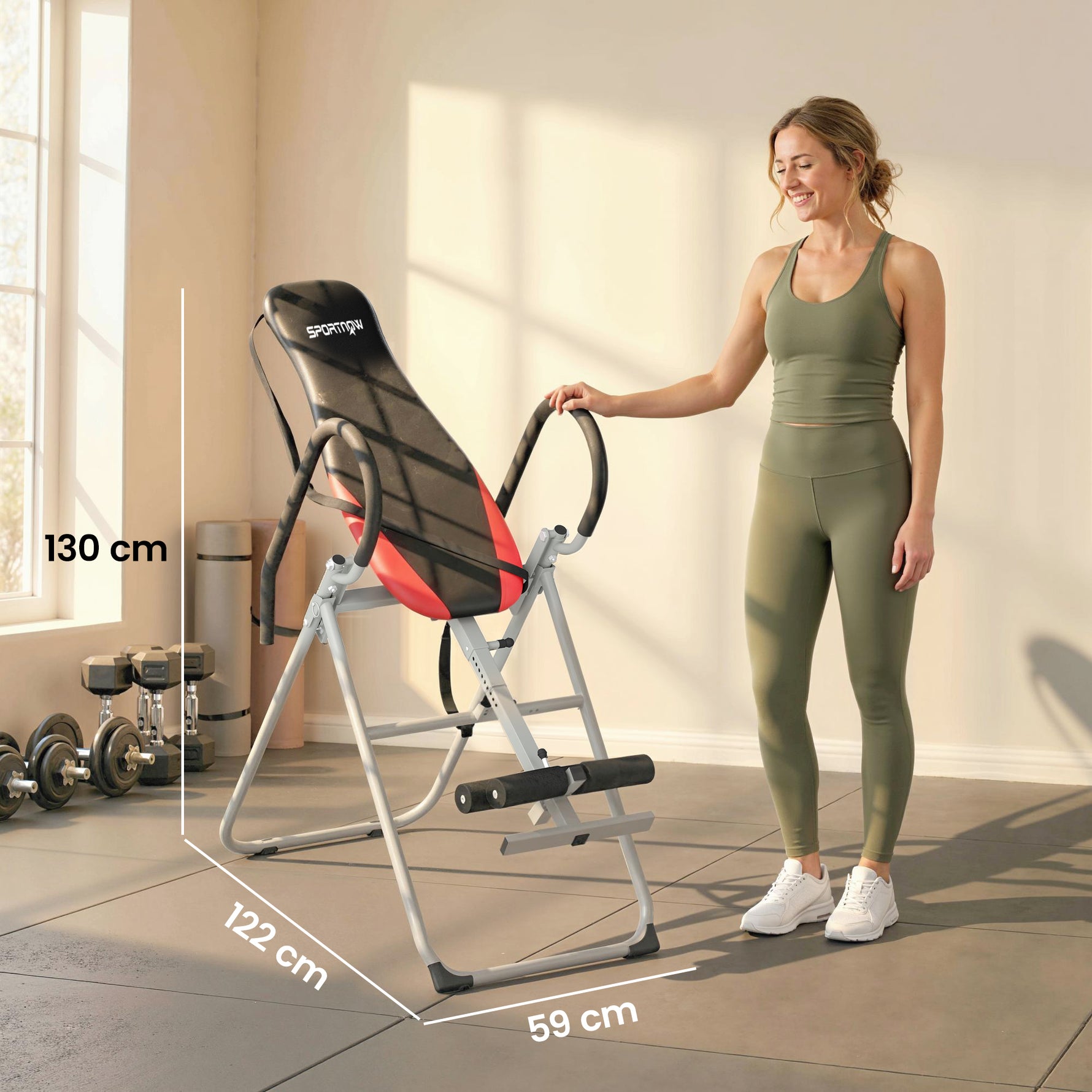 Table d'Inversion Pliable en Acier, Inversion 0-90°, Verrou de Cheville Réglable, 122x59x130cm, Rouge