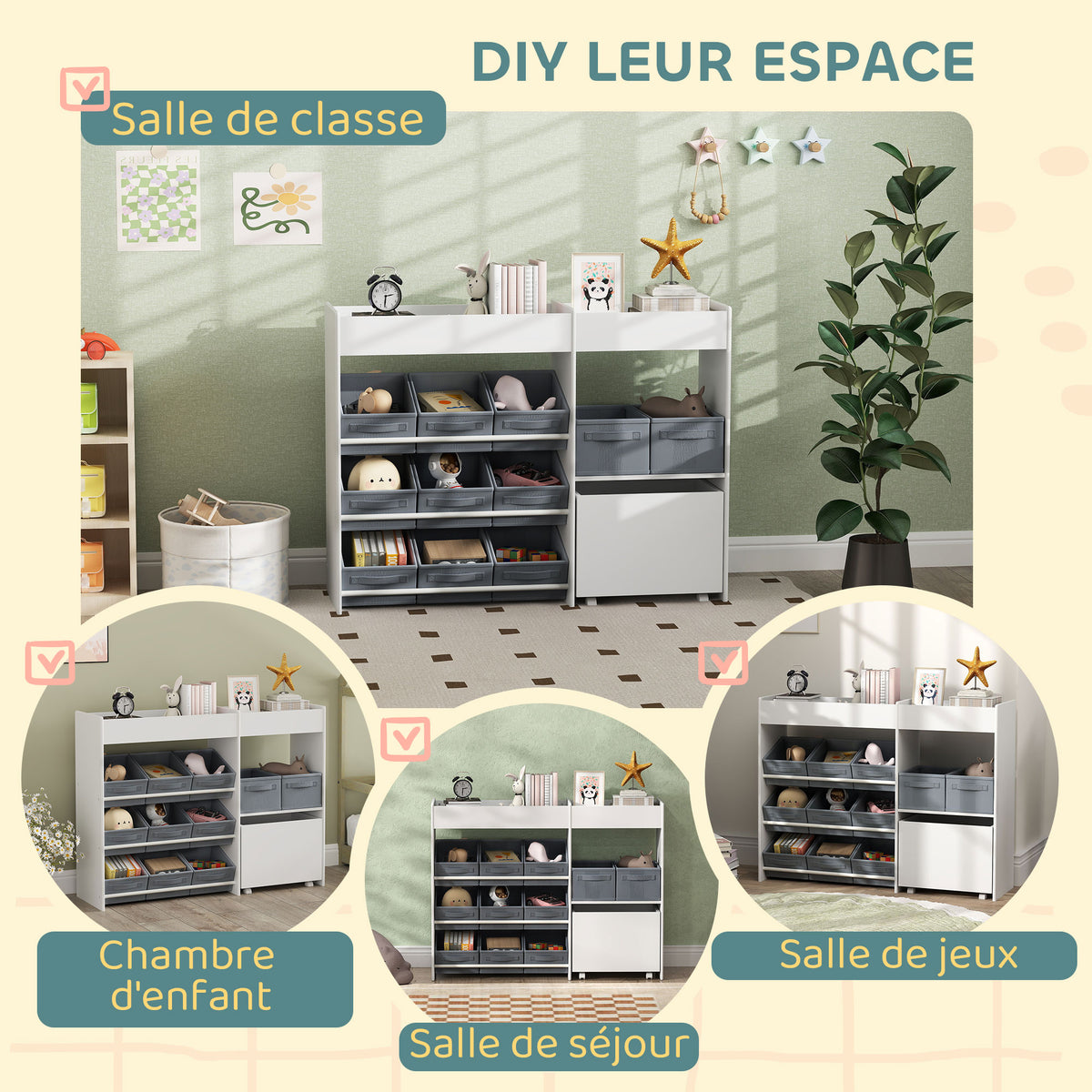 Étagère à jouets pour enfants étagère à livres 11 bacs de rangements en tissu non tissé 105 x 30 x 80 cm blanc