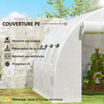 Bâche de rechange serre tunnel 12 m² 4 x 3 x 2 m PE anti-UV imperméable 8 fenêtres + porte enroulable zippée blanc