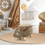 Tabouret Vache - Pouf Vachette - Pouf Taureau Coffre de Rangement 2 en 1 - Pieds Bois d'hévéa revêtement synthétique Aspect Daim Vieilli Marron