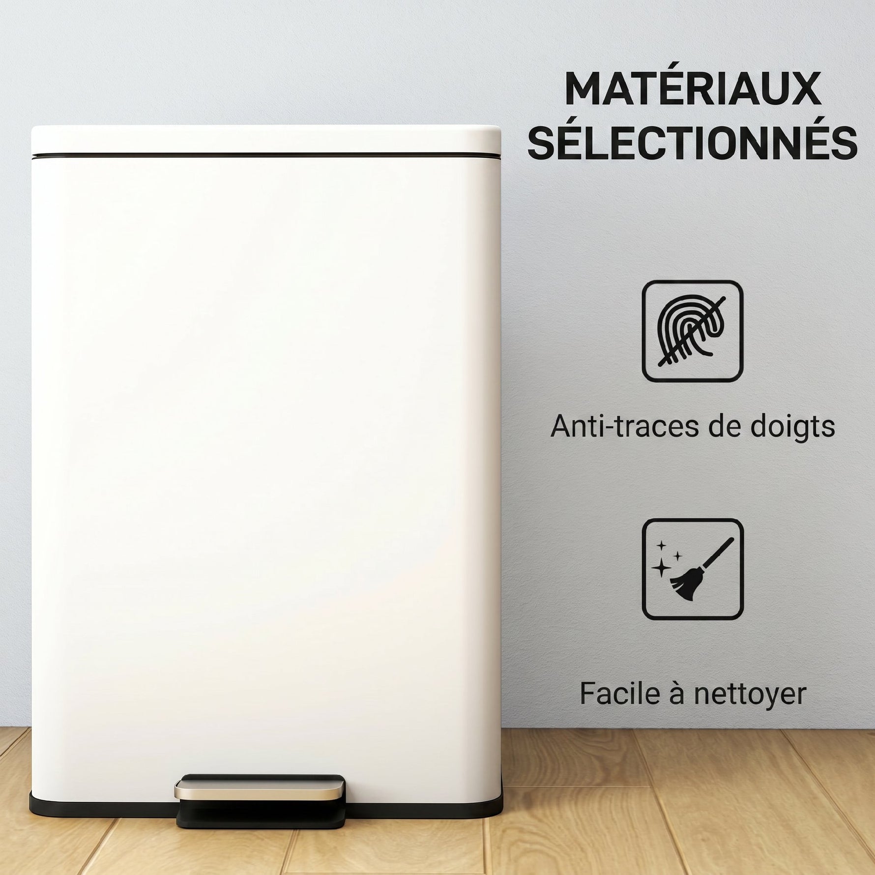 Poubelle de Cuisine 20 L en Métal, Poubelle avec Pédale, Couvercle à Fermeture Douce, Crème
