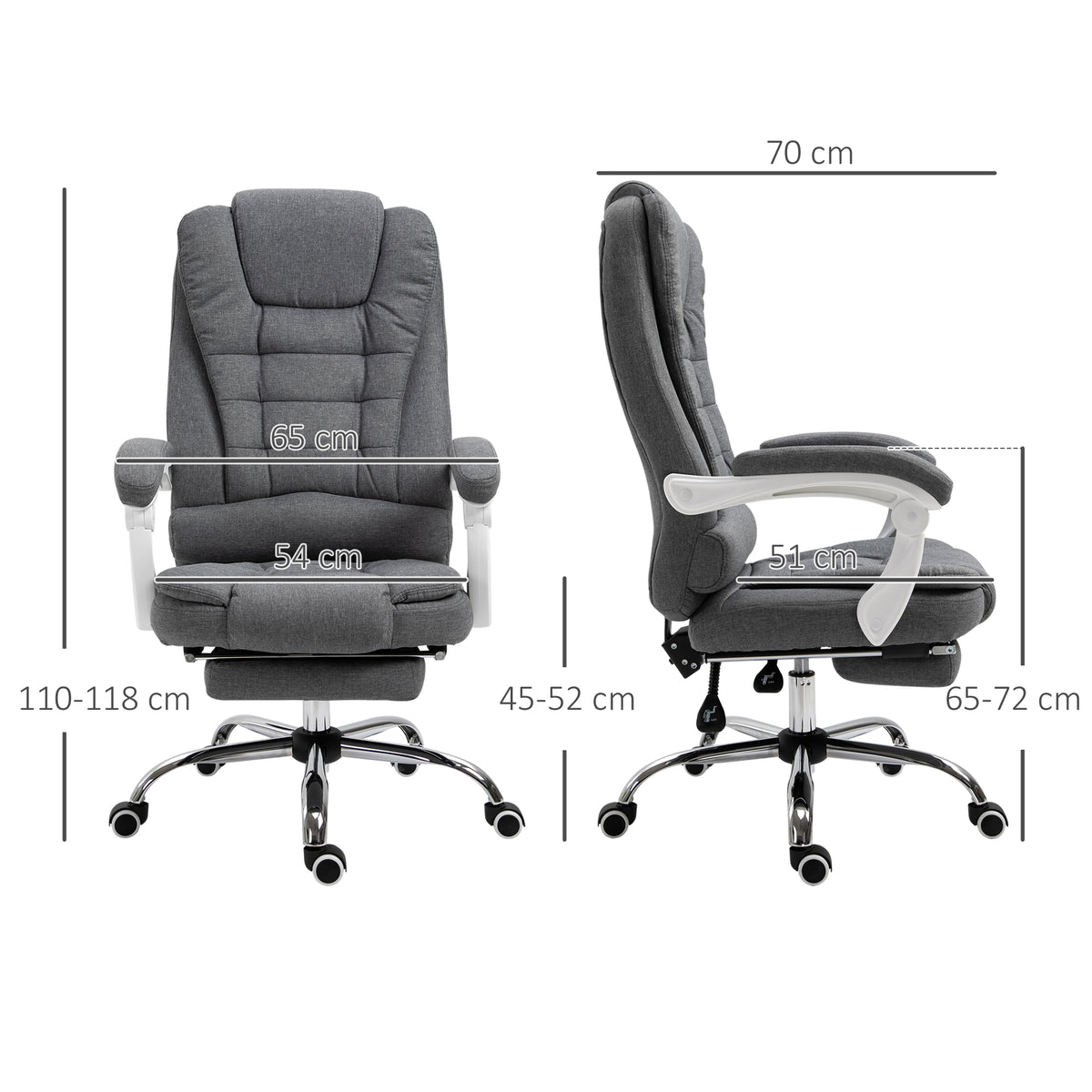 Fauteuil de bureau manager chaise pour ordinateur avec repose-pied dossier inclinable accoudoirs rembourrés en lin gris