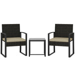 Salon de jardin extérieur en résine tressée 2 personnes, table de jardin avec 2 chaises, plateau en verre trempé, marron