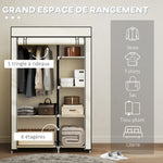 Armoire penderie en tissu meuble de rangement tringle à vêtements et étagères ouvertes 103x43x162,5cm crème